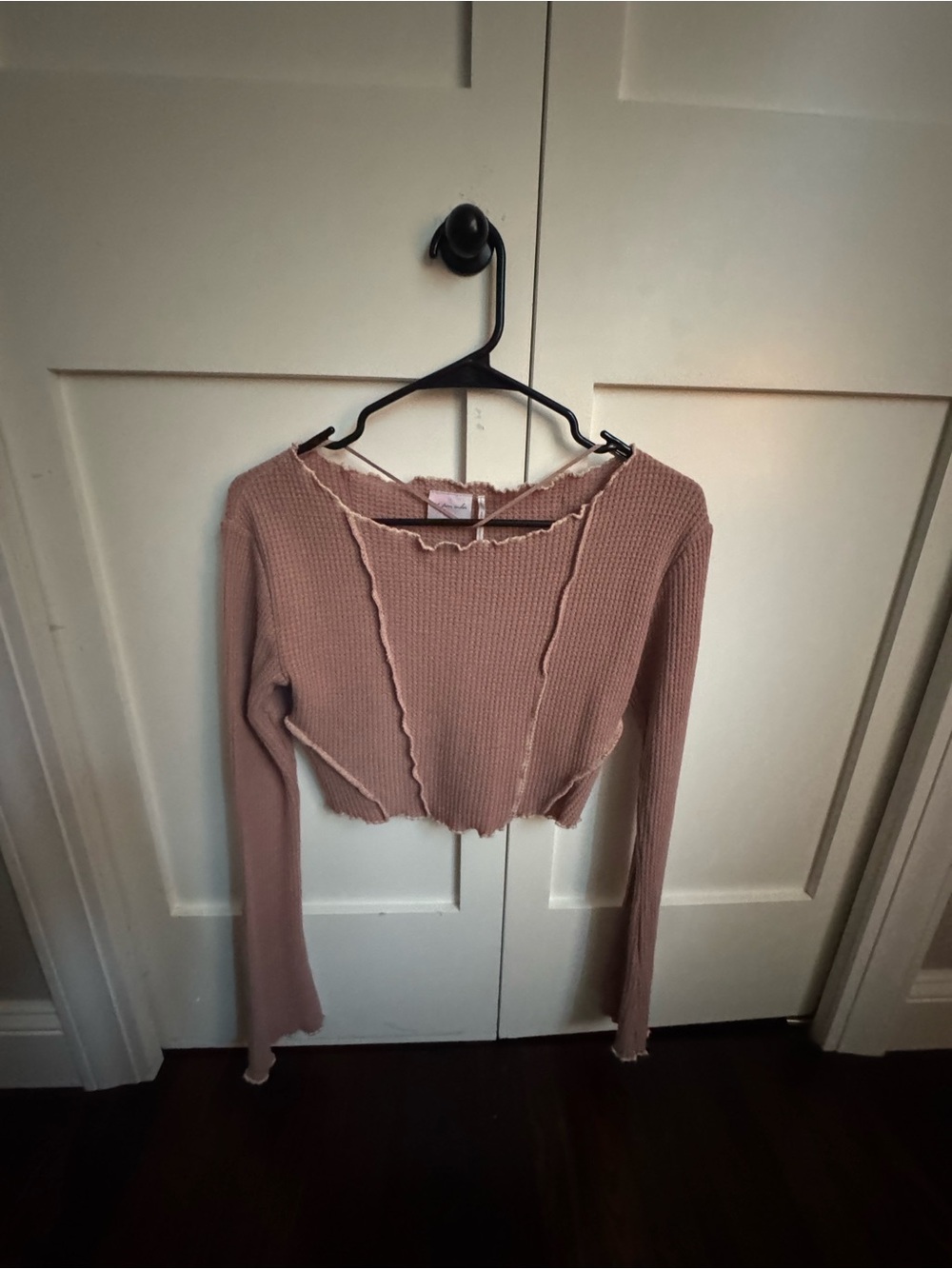 Urban Outfitters Cropped Waffle Knit Top - Dusty Rose